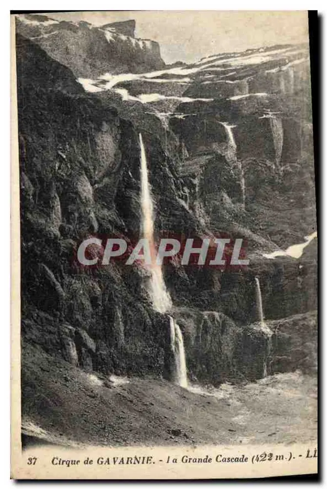 Cirque de GAVARNIE — 1a Grande Cascade (422 m.) — L. Letellier, Imp. Paris - Frente