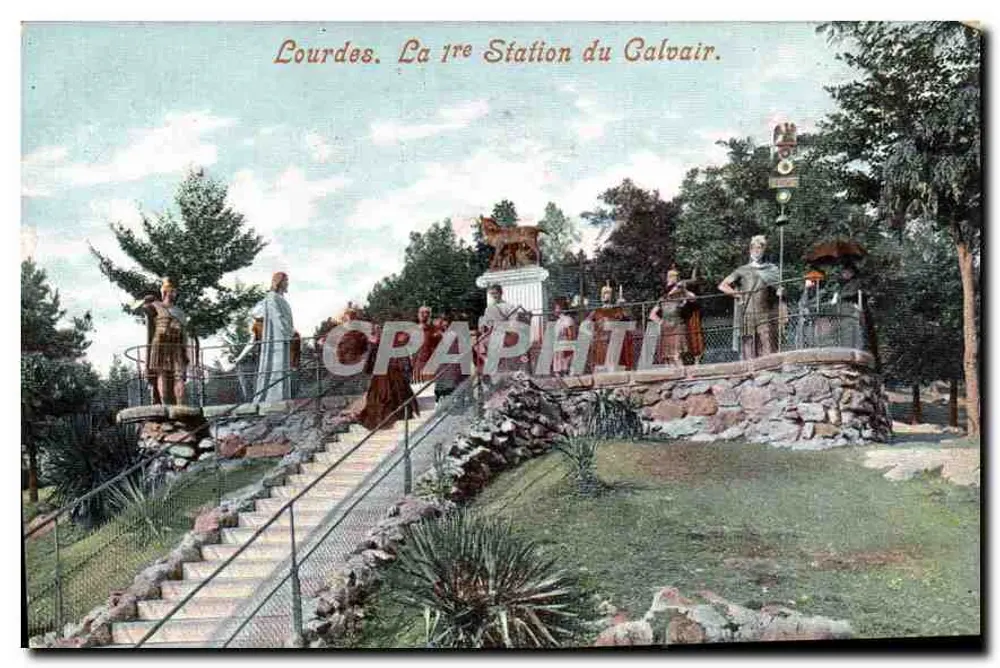 Lourdes. Die erste Station des Calvariums. - Vorderseite