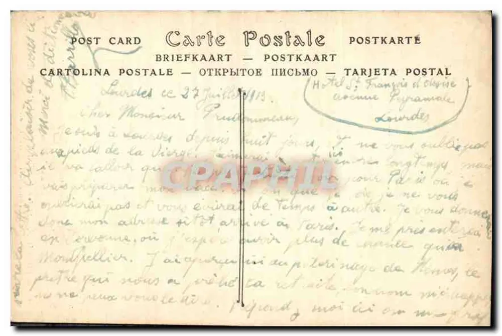 Estátua de São Martinho — Lourdes — Estátua religiosa, Rue Donaparte, Paris, oferecida pelo Diocese de Tours em 1911 - Verso