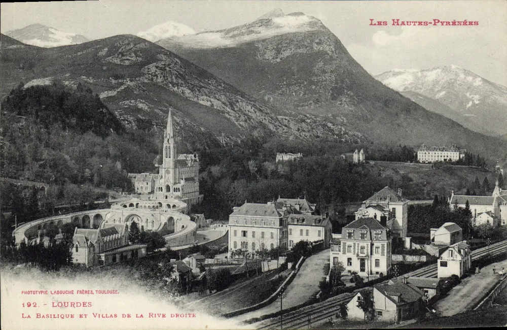 Lourdes — Die Basilika und Villen des rechten Ufers — Phototypie Labouche Frères, Toulouse, n°192 - Vorderseite