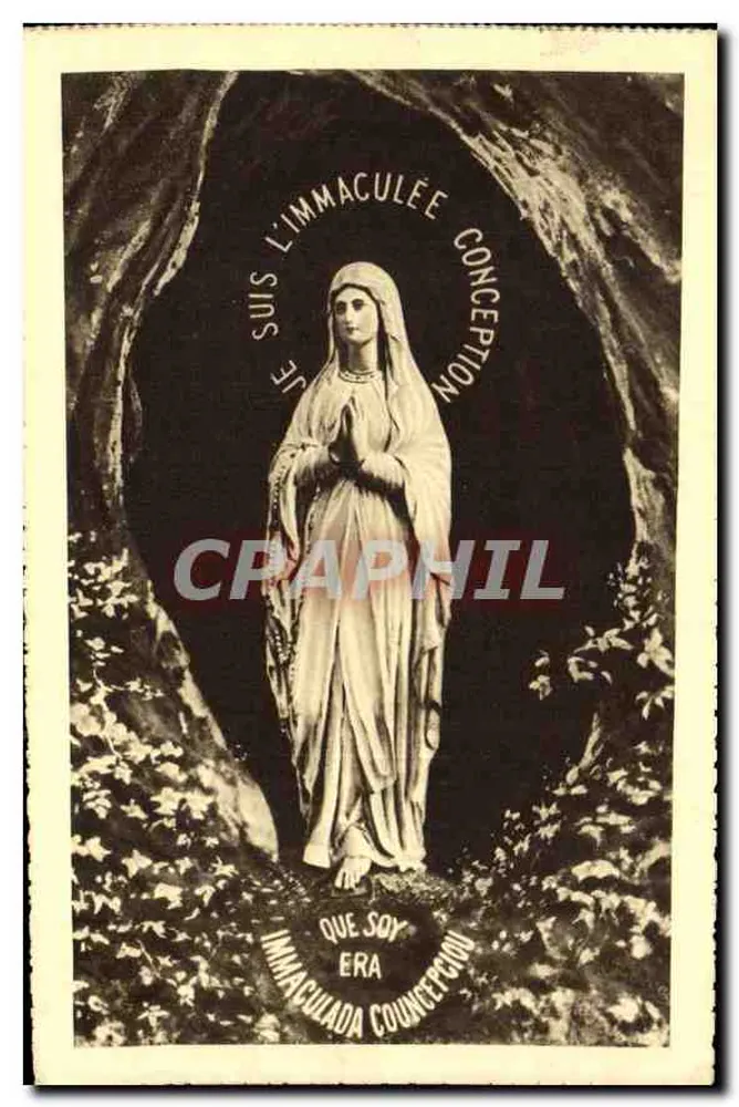 Nossa Senhora da Conceição — estátua em uma gruta — Edição P. Doucet, Lourdes - Frente