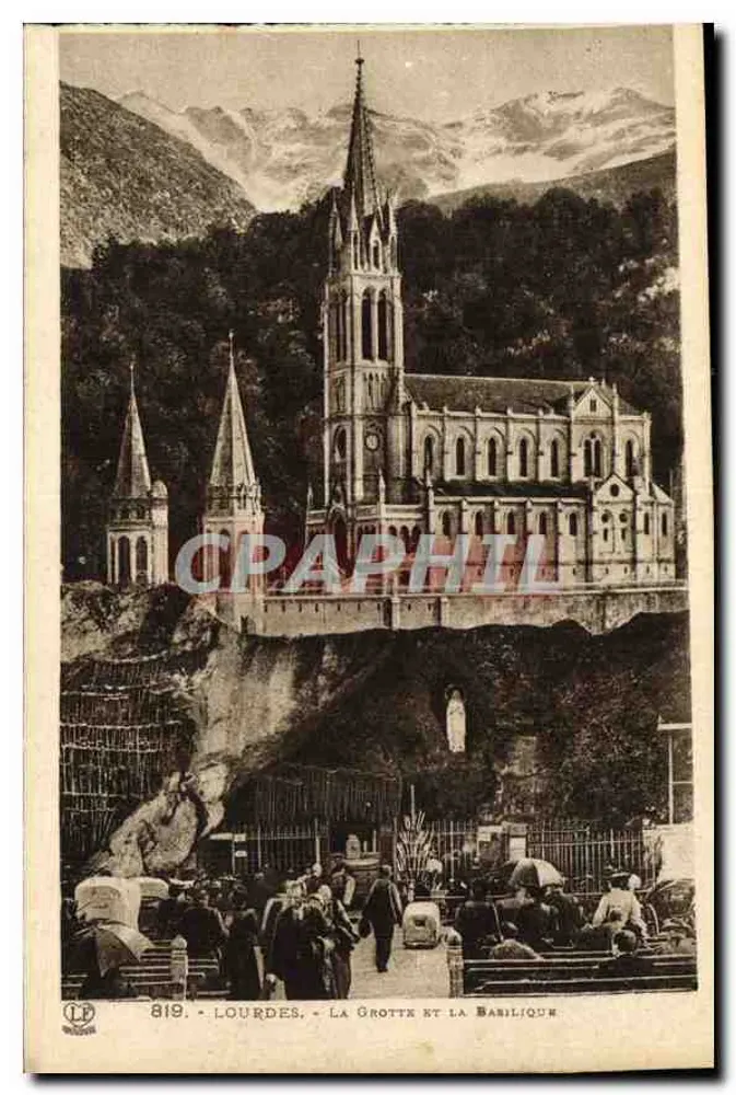 Lourdes - La Grotta y la Basílica — editor Labouche Frères, n° 819 - Anverso