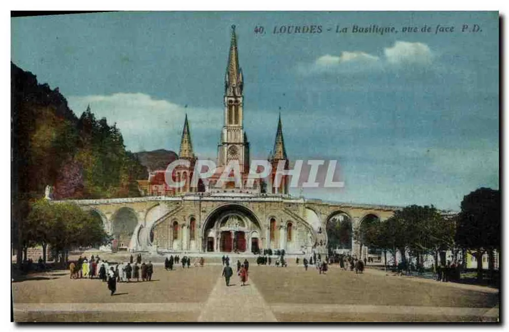 Lourdes - A Basílica, vista frontal - P.D. - Frente