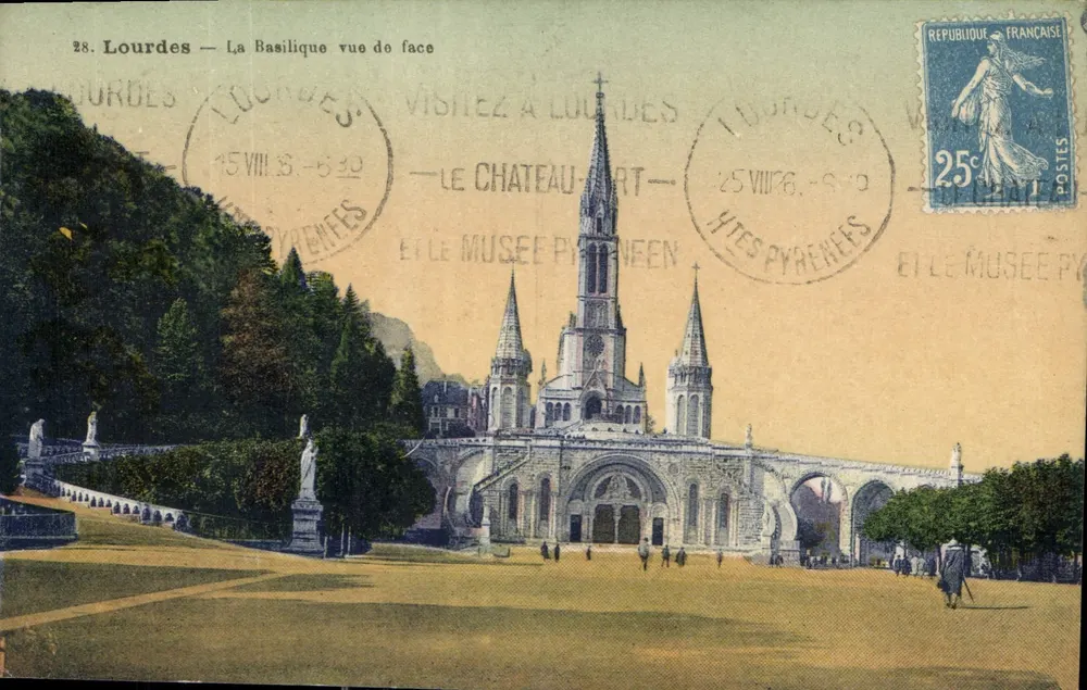 Lourdes — A Basílica vista de frente — Edição Palitine-Bourail - Frente
