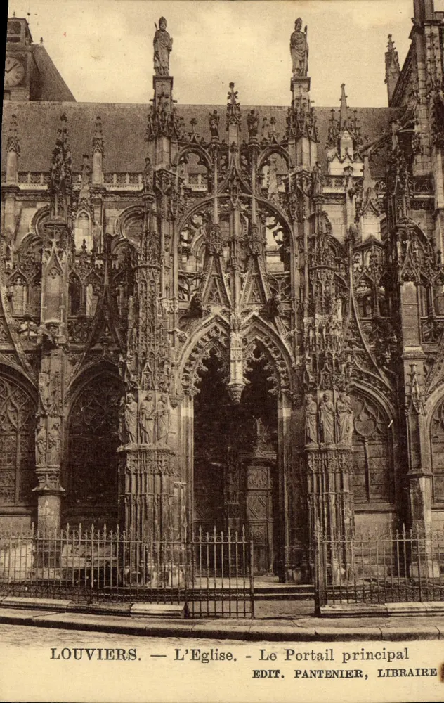 Louvières — Die Kirche — Der Hauptportal — Verlag Pantenier, Buchhändler - Vorderseite