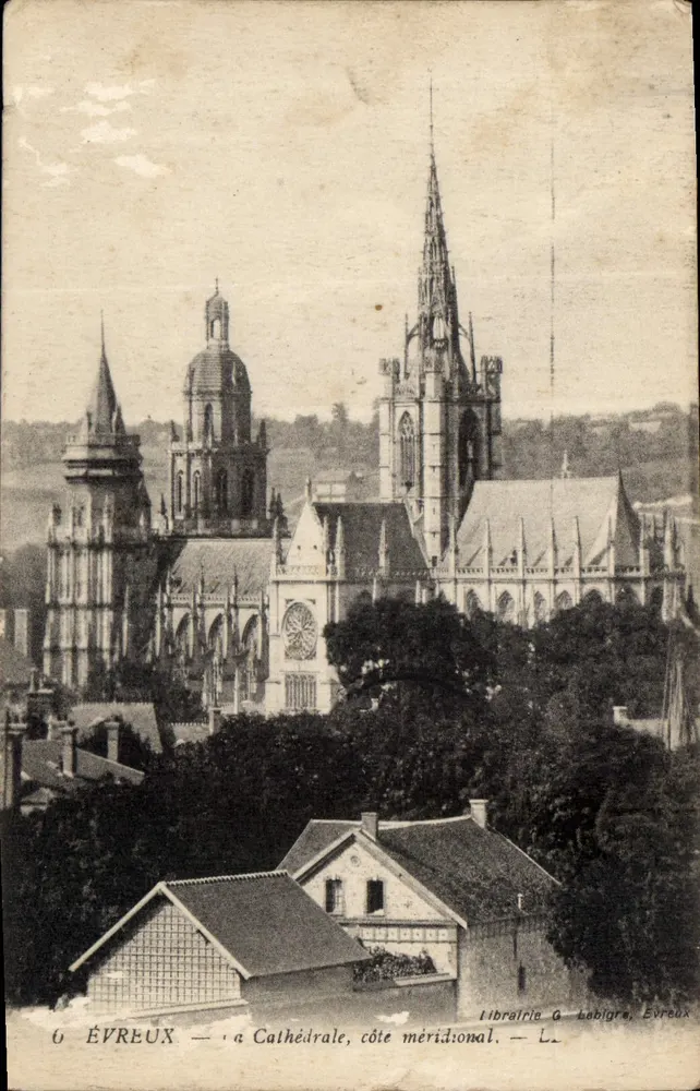 Évreux — Die Kathedrale, südliche Seite — Librairie G. Lobigre, Évreux - Vorderseite