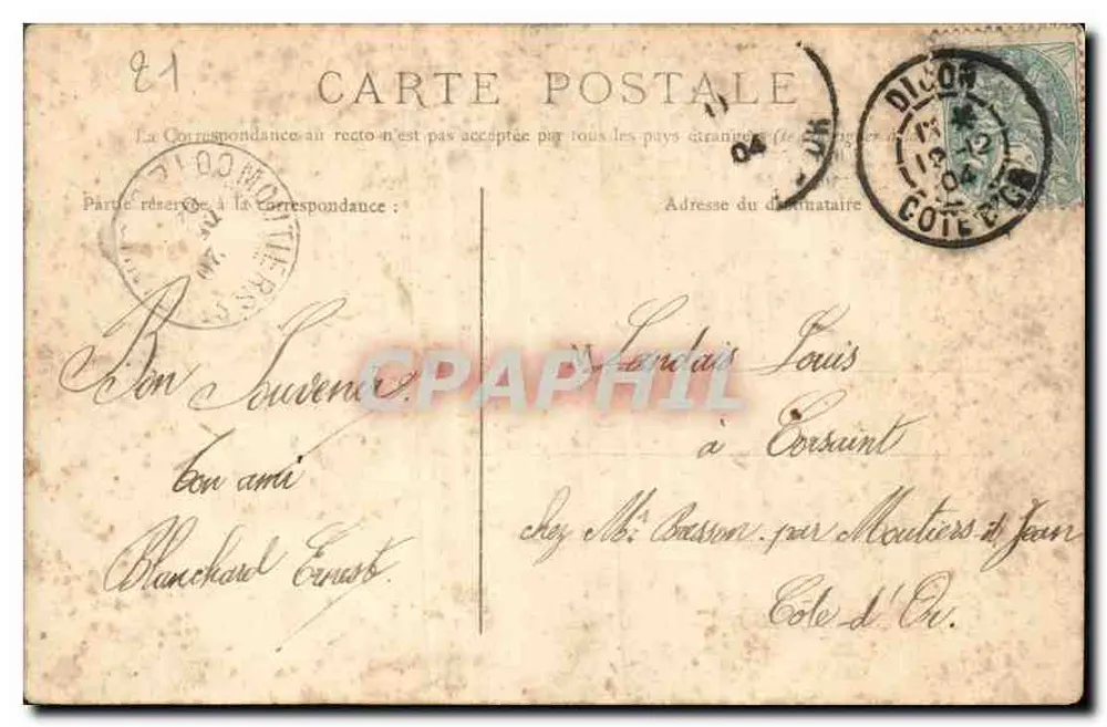 Dijon — Entrada do Quartel de Infantaria, 27º de Ligne — Caserne Vaillant - Verso