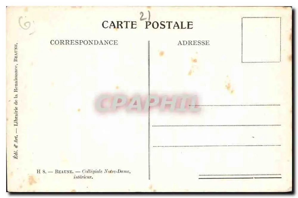 Interior da Colegiata Nossa Senhora — Beaune — editor H. S. Beaune - Verso