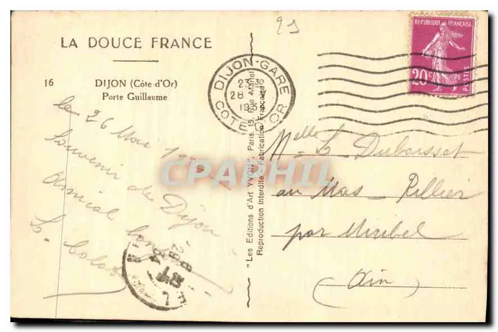 Porta Guillaume — Dijon — Les Éditions d'Art Yvon, Paris - Verso