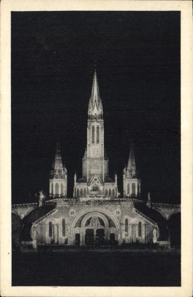 Lourdes — A Basílica à Noite — Edições de Arte C. L. D., 52, rue du Bourg, Lourdes - Frente