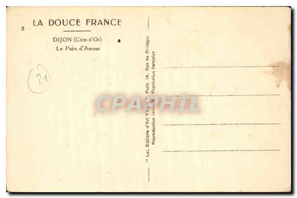 O Poço do Amor — Dijon (Côte-d'Or) — Edições de Arte YVON - Verso