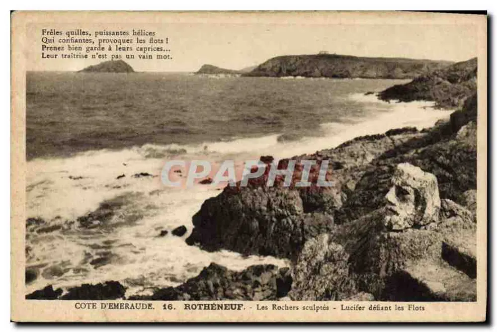 Côte d'Émeraude. 16. Rothéneuf — Die geschnitzten Felsen — Lucifer, der die Wellen trotzt - Vorderseite