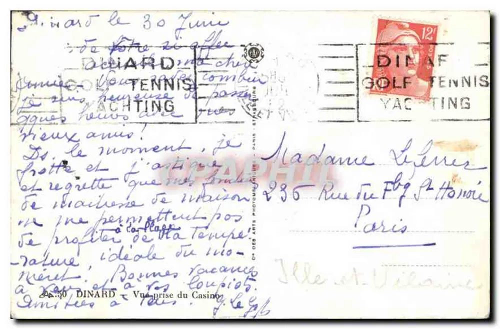 Dinard — Vista tirada do Casino — C.A.P. n°30 - Verso