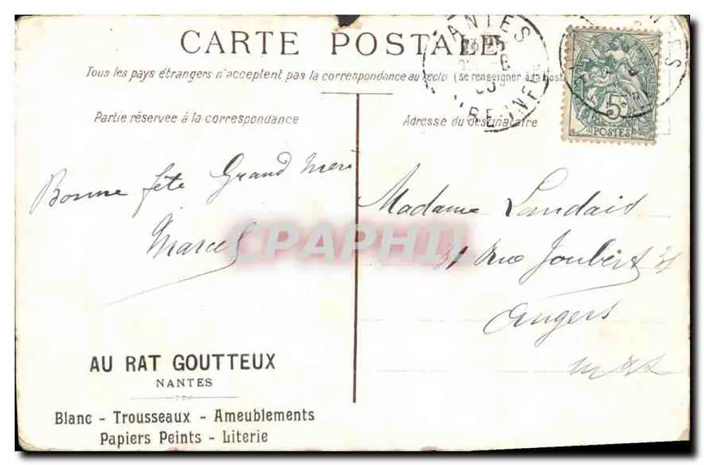 Paisagem pastoral com rebanho de ovelhas — editor AU RAT GOUTTEUX, NANTES - Verso