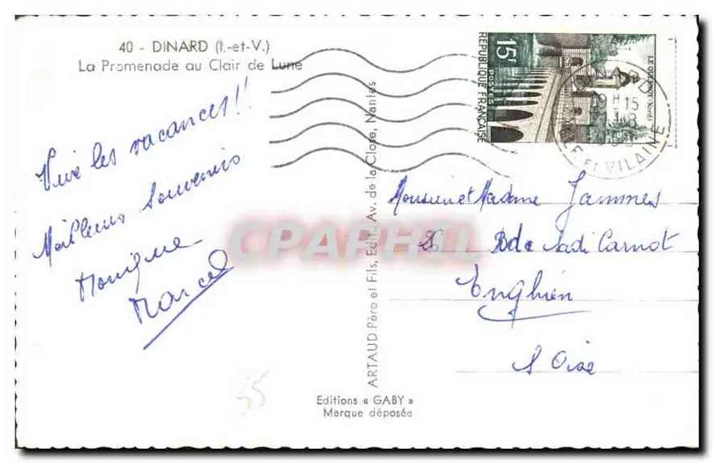 Dinard (Il.-et-V.) — A Promenade sob a Luz da Lua — Éditions Gaby - Verso