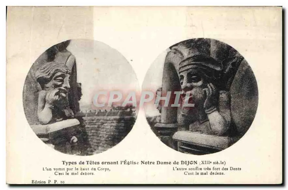 Typen von Köpfen, die die Kirche Notre Dame von DIJON (12. Jahrhundert) schmücken — Edition P. P. 10 - Vorderseite