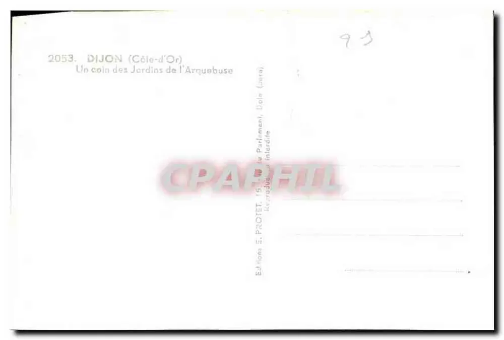Jardin de l'Arquebuse — Dijon (Côte-d'Or) — Édition E. PROTET, Dole (Jura) - Rückseite