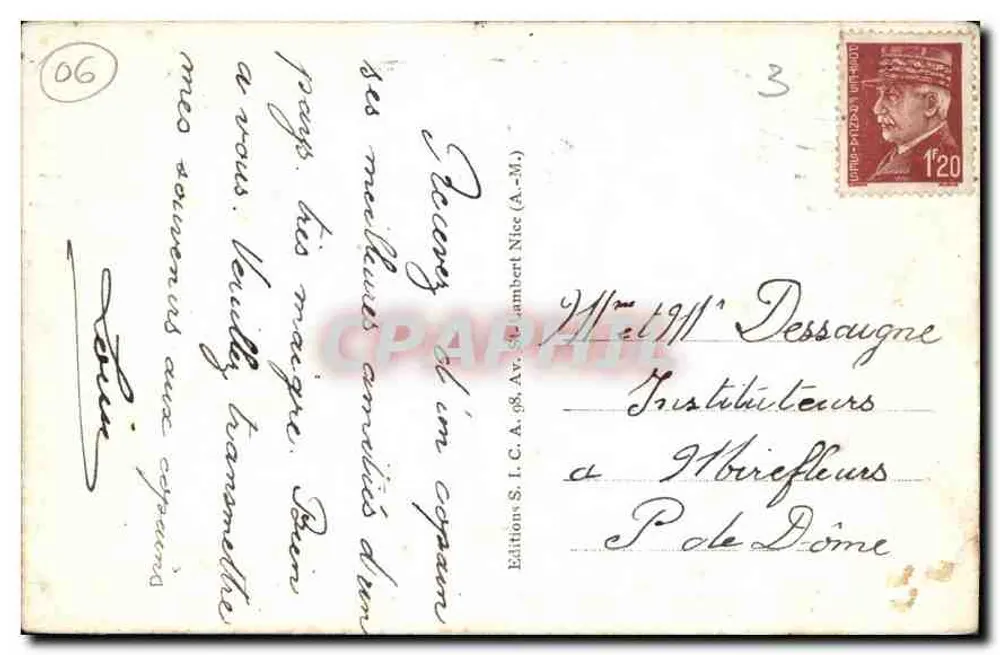 CANNES - As Praias, O Monte Chevalier — C. 24 — Edição S. I. C. A. Lambert Nice (A.-M.) - Verso