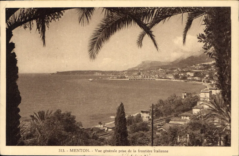 Menton - Allgemeiner Blick vom italienischen Grenzgebiet — anonymer Verleger, Seriennummer 313 - Vorderseite