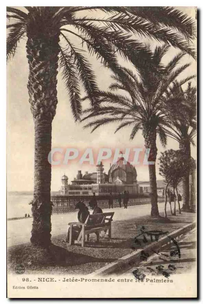 Nice - Jetée-Promenade entre os Palmiários — Edição Gilletta, n° 98 - Frente