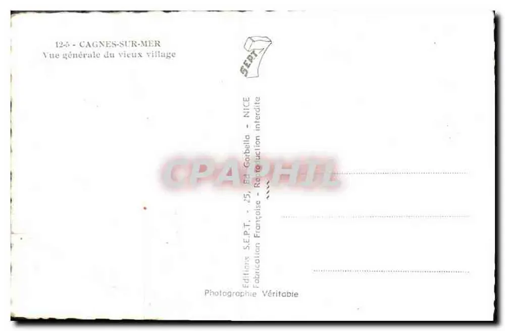 Cagnes-sur-Mer — Allgemeiner Blick auf das alte Dorf — Editions S.E.P.T., BP. Corbella, Nice - Rückseite