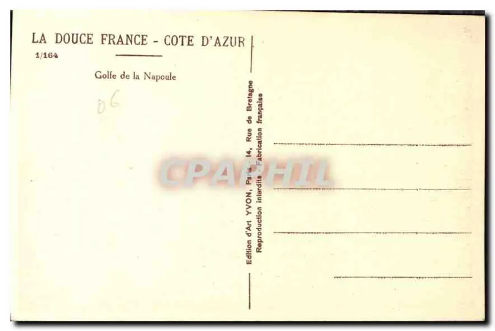 Golfo da Napoule — A Doce França - Costa do Azul — Edição de Arte YVON - Verso