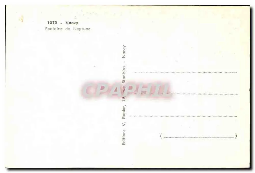 Fontaine de Neptune - Nancy — Editor V. Roeder, n° 1070 - Verso