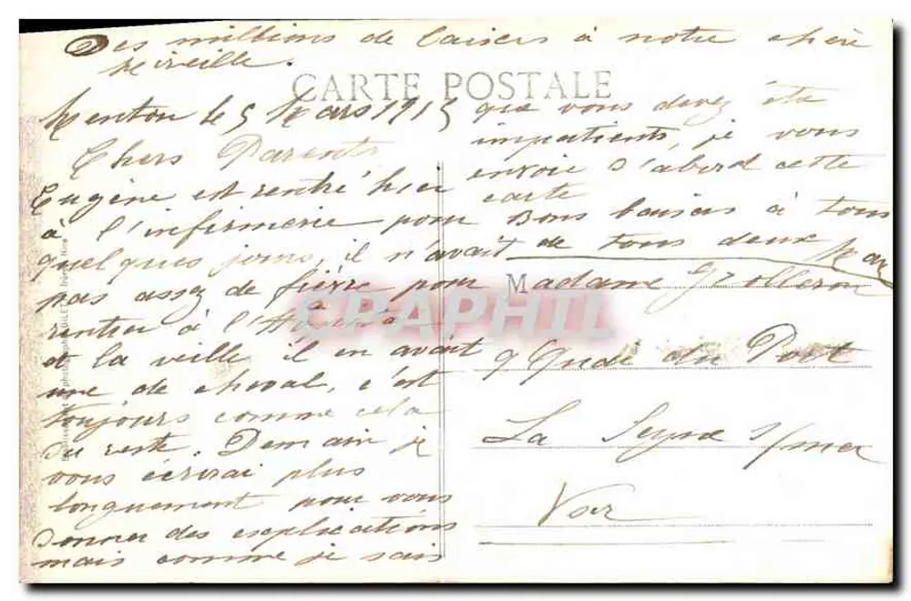 Menton — Vista geral tirada de Garavan — Bilhete postal antigo n°959 - Verso