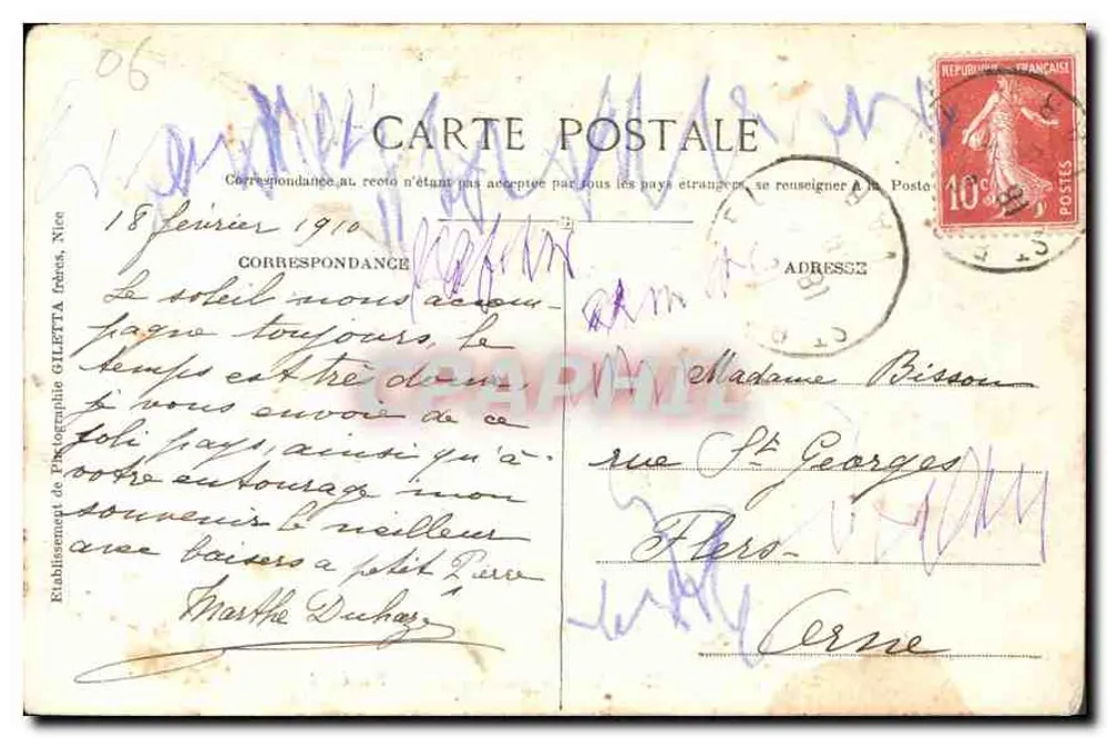 Théoule — Arco da Aiguille, Estérel — Edição Giletta, fot. Nice, n° 567 - Verso