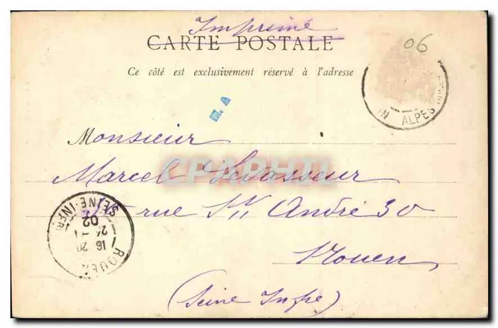 As Arânes de Cimiez — vista das ruínas e das árvores — editor T.R. Rihouet, N° 18 - Verso