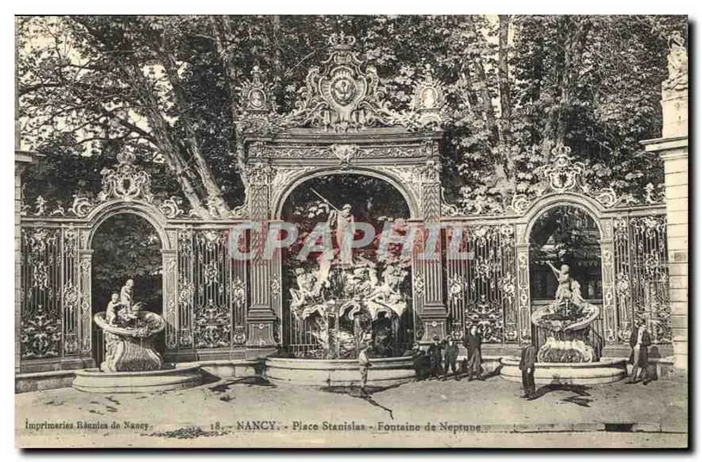 Nancy - Plaza Stanislas - Fuente de Neptuno — Imprimeries Réunies de Nancy, n°18 - Anverso