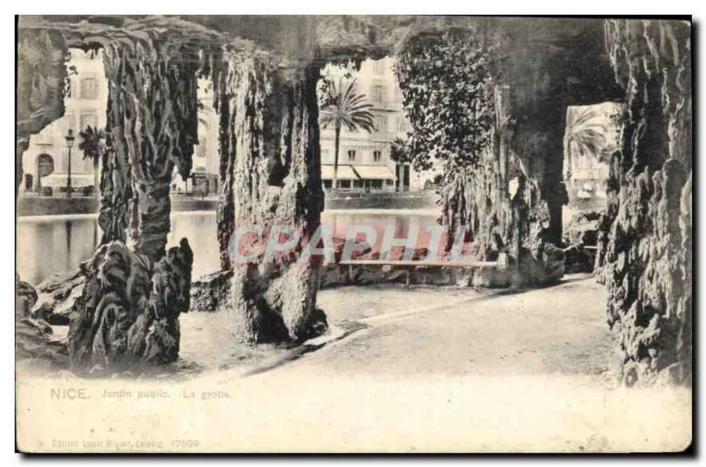 Nice, Jardim Público, A gruta — Editor Léon Rigat, n° 17599 - Frente
