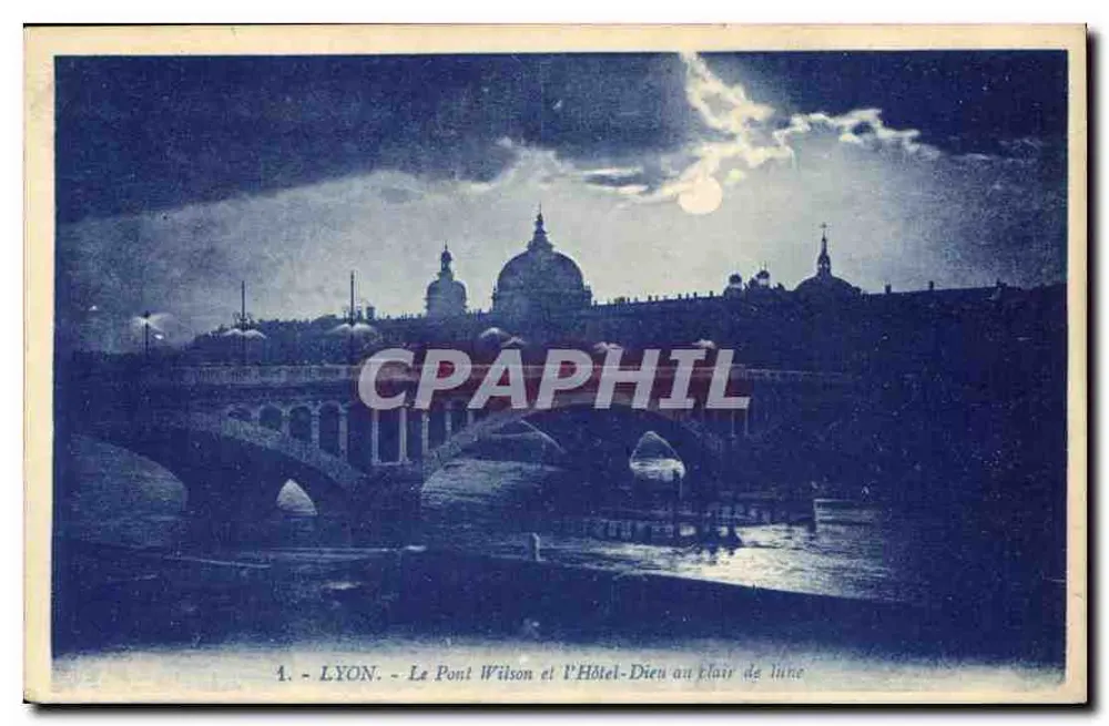LYON - Der Wilson-Brücke und das Hôtel-Dieu bei Mondlicht — G. Arraud, Avenue de la Loire, Nautes - Vorderseite