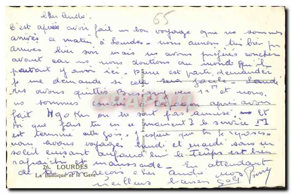 Lourdes — A Basílica e o Gave — editor não identificado, n° de série 65 - Verso