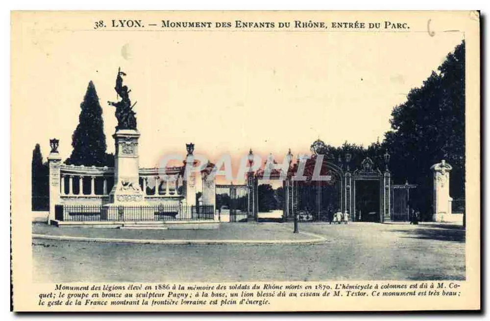 LYON — Denkmal der Kinder des Rhône, Eingang zum Park — X. Gontagny, Verlag, n°38 - Vorderseite