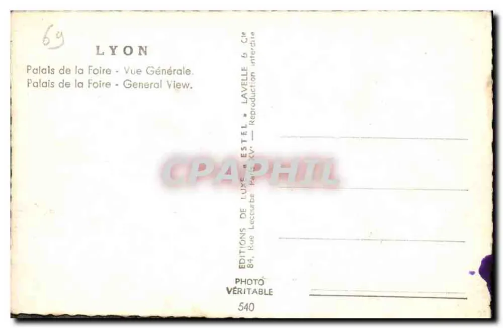 Palácio da Feira — Lyon — Edições de Luxo Estel & Cie - Verso