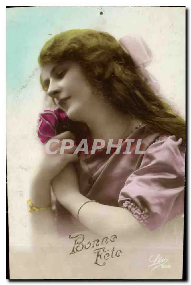 Junge Frau mit Rose — Frohe Feier — Verlag Léo, Nr. 206 - Vorderseite