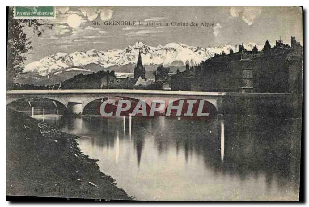 Grenoble bei Nacht und die Alpenkette — A.Y. & L.P. Grenoble, n° 534 - Vorderseite