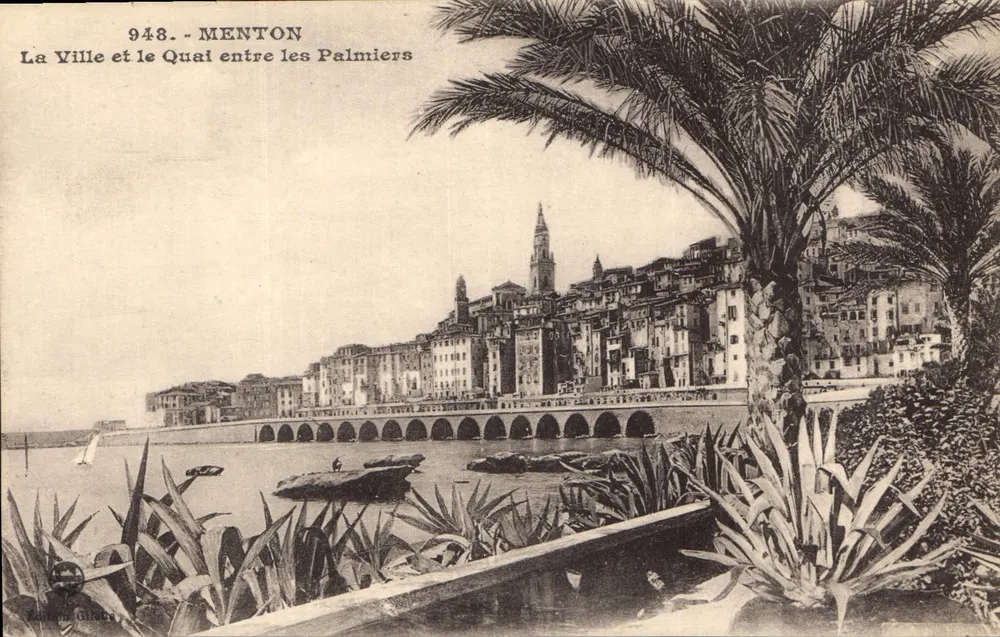 Menton - Die Stadt und der Kai zwischen den Palmen — Gilleca-Ausgabe, Nr. 948 - Vorderseite