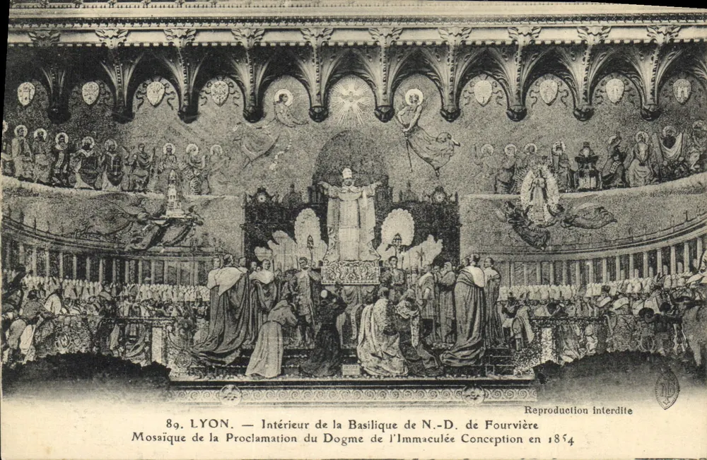 LYON — Interno della Basilica di Nostra Signora di Fourvière — Mosaico della Proclamazione del Dogma dell'Immacolata Concezione nel 1854 - Recto