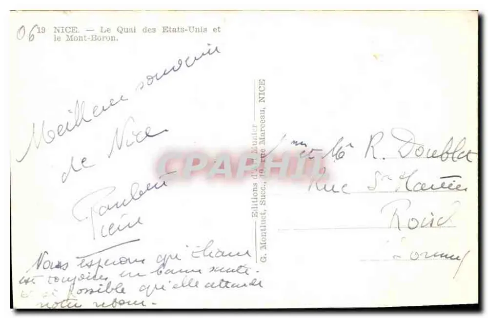 Nice — Ansicht von Le Quai des États-Unis und Mont-Boron — Éditions G. Montluc, Nice - Rückseite