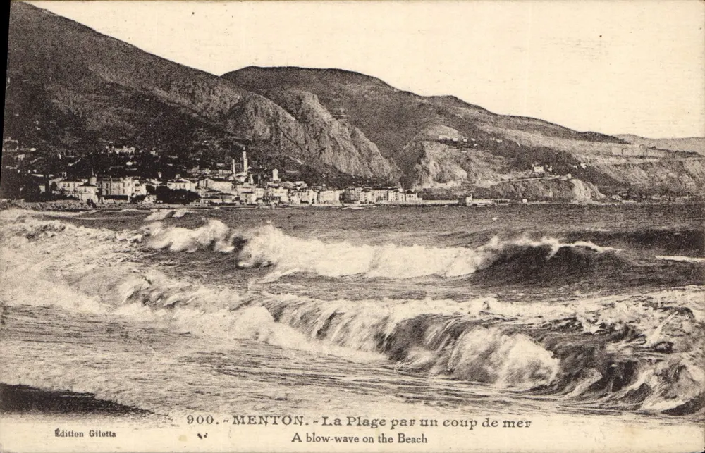 Menton - La Plage golpeada por una ola - Edición Giletta, n° 900 - Anverso
