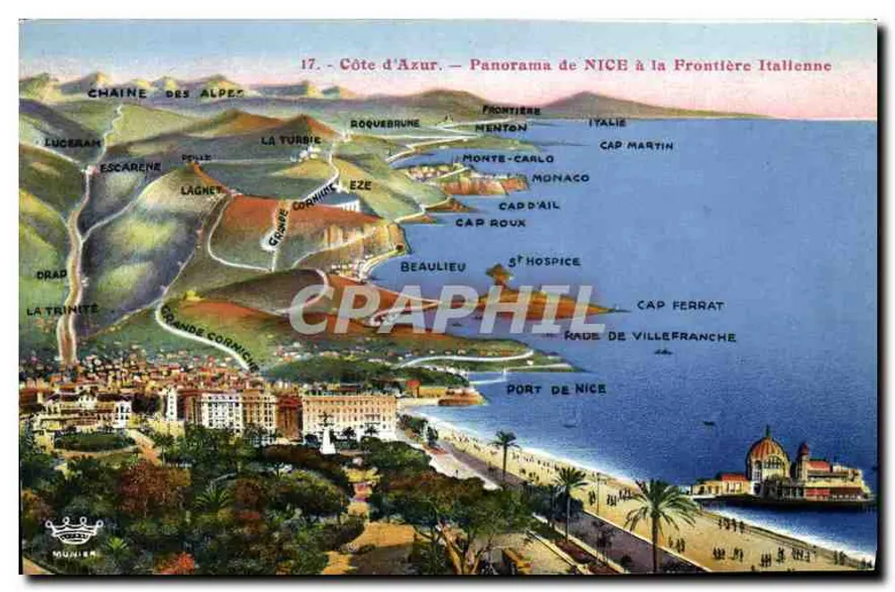 Côte d'Azur — Panorama de NICE à Fronteira Italiana — Munier - Frente