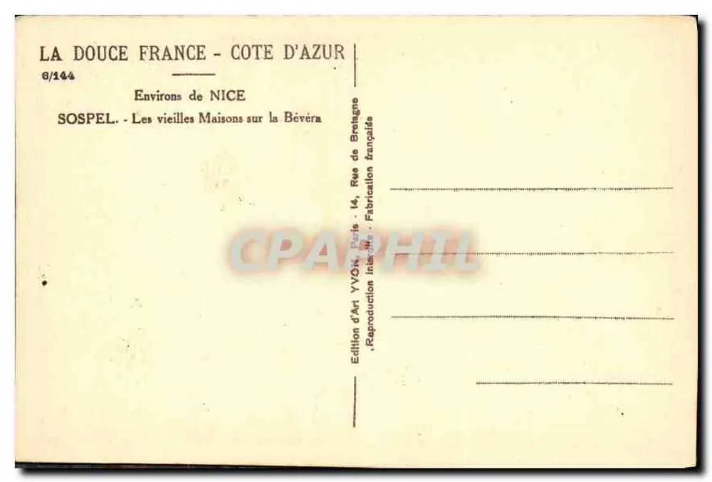 Sospel — Die alten Häuser an der Bévéra — Edition d'Art YVON, Paris - Rückseite