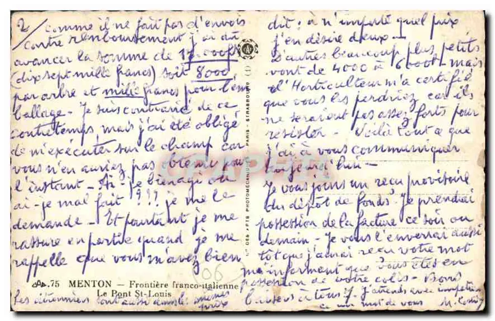 Der Pont Saint-Louis — Grenze Frankreich-Italien — Menton, Verlag nicht sichtbar - Rückseite