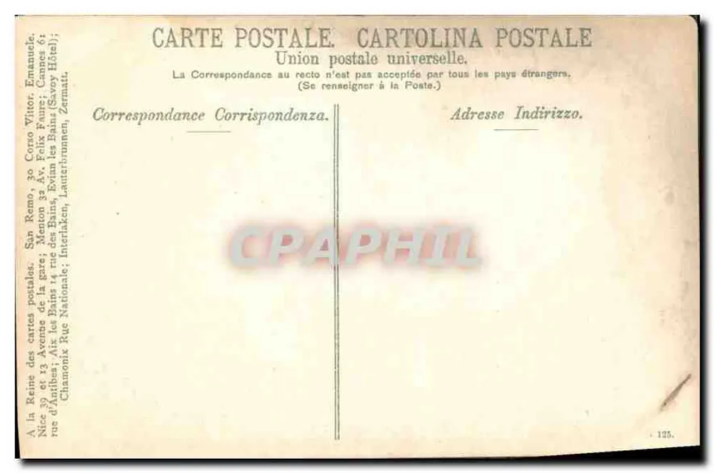 Menton — A Gruta dos Baussi Rossi — União Postal Universal - Verso