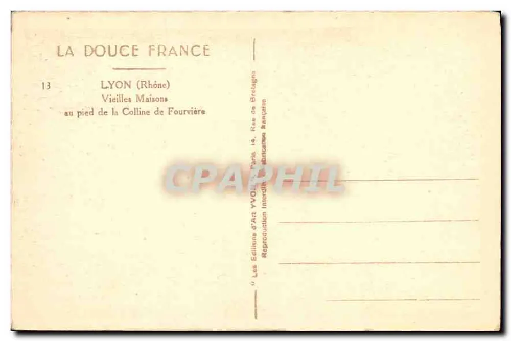 Lyon (Rhône) — Alte Häuser am Fuße des Fourvière-Hügels — Art Editions Yvon, Paris - Rückseite