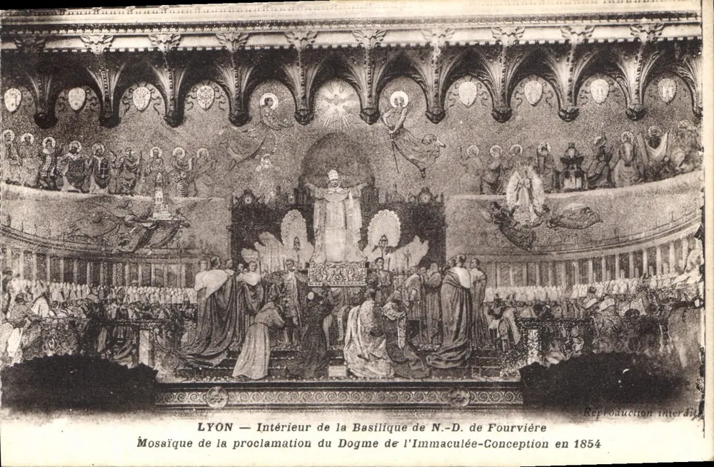 LYON — Interior da Basílica de N.-S. da Fourvière — Mosaico da proclamação do Dogma da Imaculada Conceição em 1854 - Frente