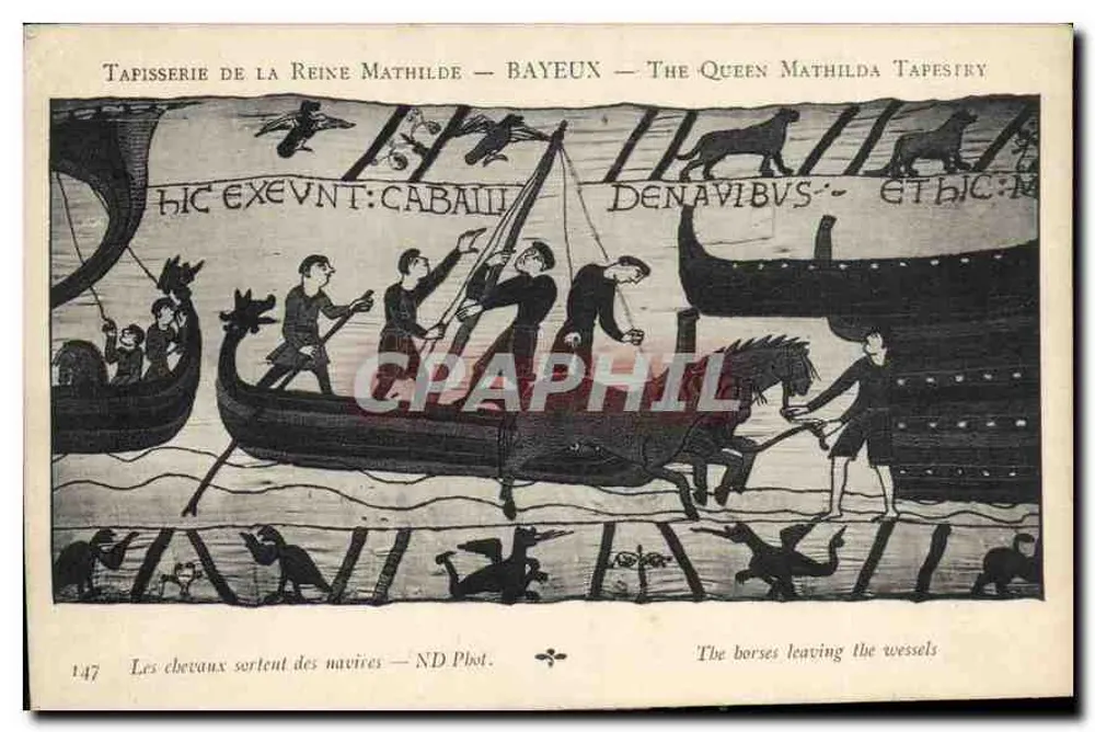 Tapisserie der Königin Mathilde — Bayeux — Die Pferde steigen von den Schiffen ab — N.D. Pbot. - Vorderseite