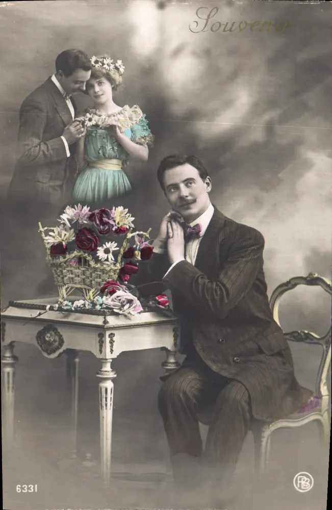 Souvenir — cena de casal e homem sozinho — RB, n° 6331 - Frente